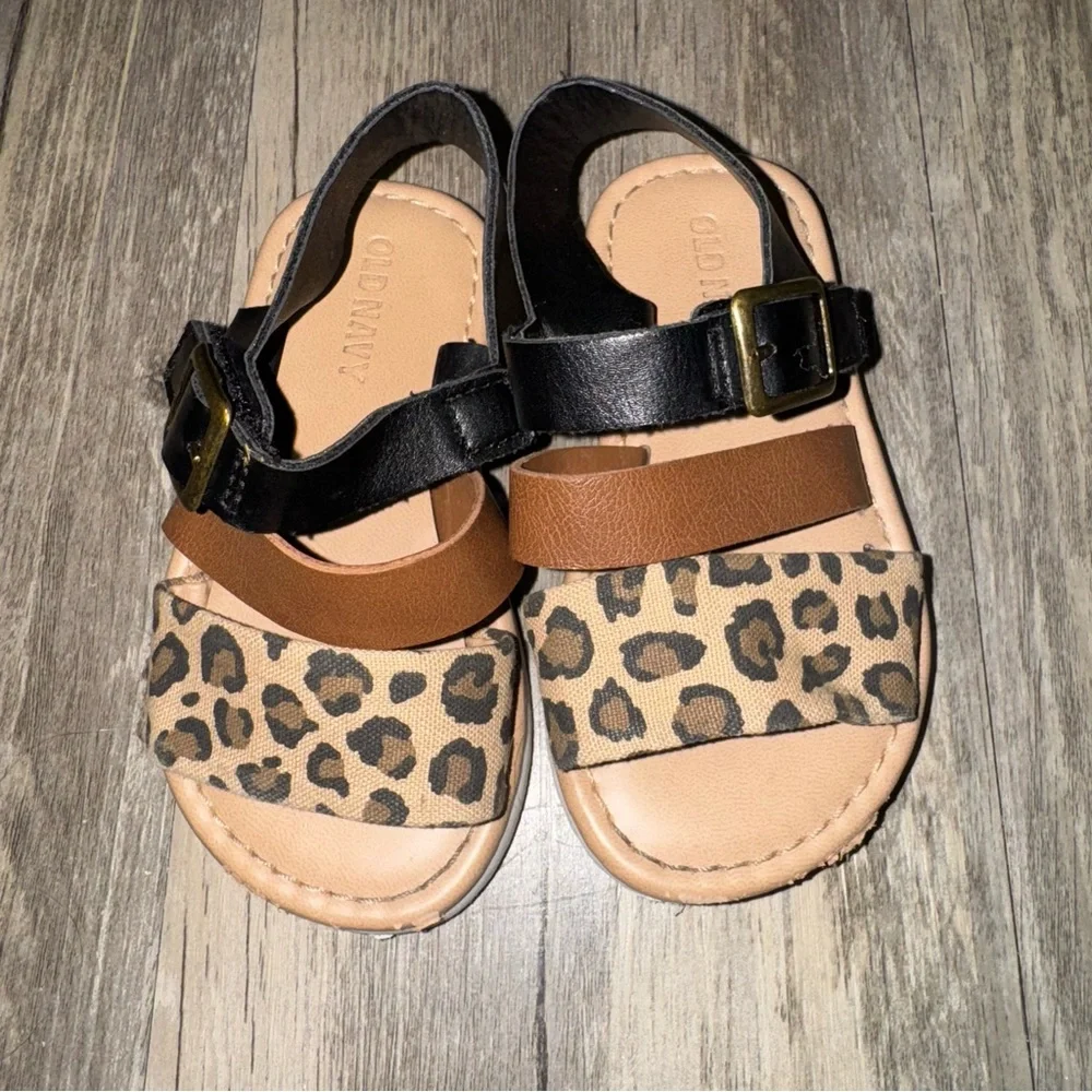 Old Navy Kids Sandals with Leopard Print and Black Straps